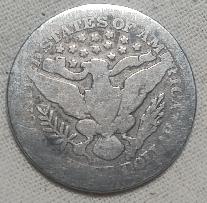 1896-P-Barber-Quarter;-Uncommonly-Found-In-Rome--Low-Ball-Type-Coin