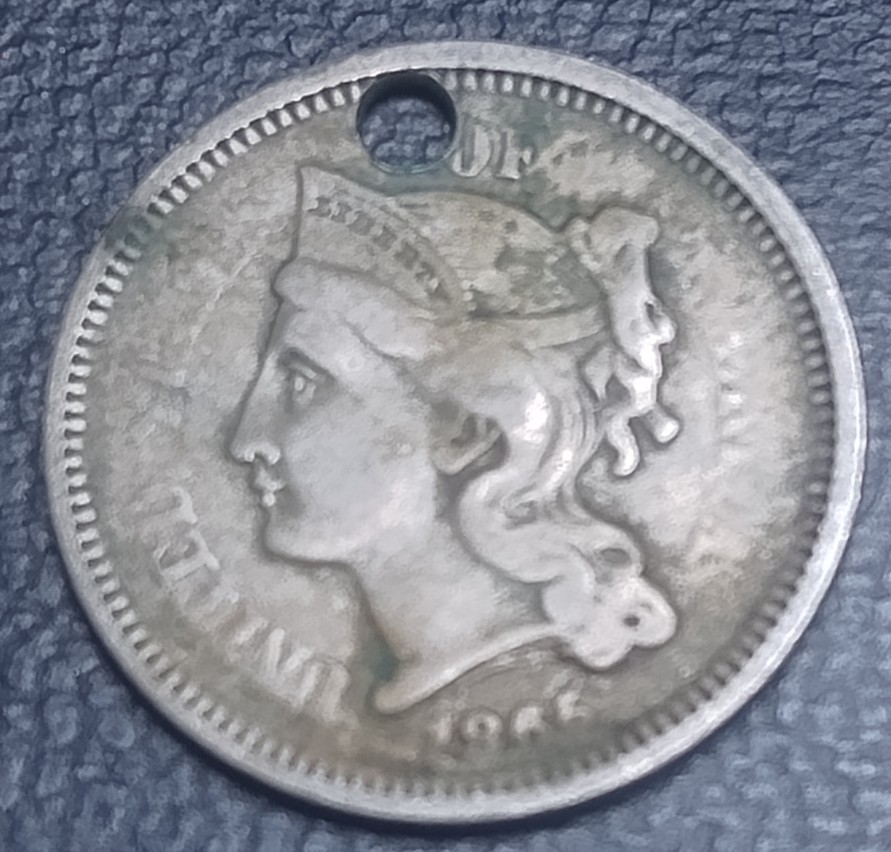 1865-Three-Cent-Nickel;-Uncommonly-Found-In-Rome-Low-Ball-Type-Coin