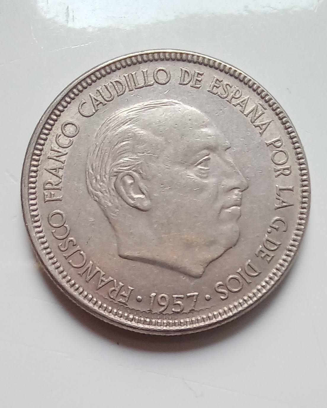 Spain---5-Pesetas-1964---Strange-Die-Clash-?