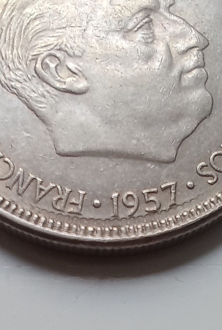 Spain---5-Pesetas-1964---Strange-Die-Clash-?