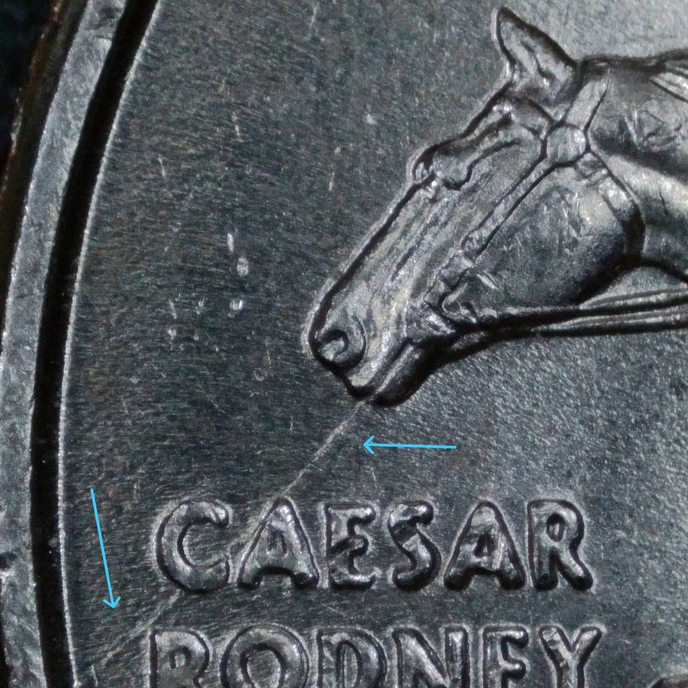 1999-Delaware-Quarter:-Another-Spitting-Horse-Spike-Head-W/-Additional-Crack