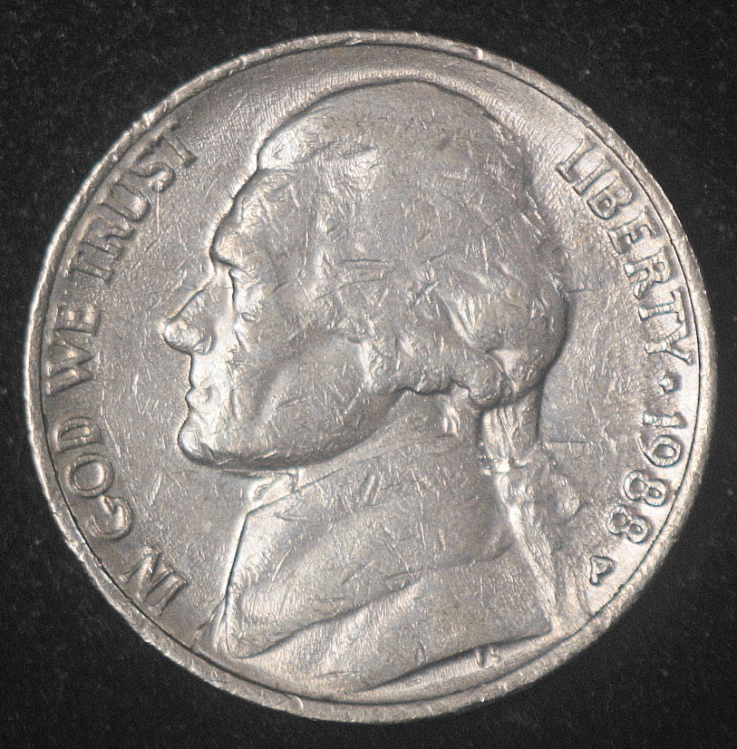 1988-P-Jefferson-Nickel-Die-Clashes-Or-PMD,-More-Pronounced-On-Reverse?