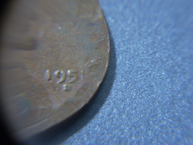 1951-D-Lincoln-Cent-With-Different-Coin-Marks-On-Edge