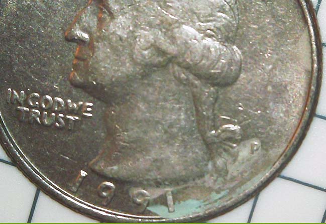 An-Interesting?-1991-Quarter-With-A-Very-Defined-Area-Of-Greenish-Color
