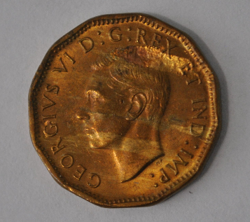 1943-Tombac-5-Cents-Lamination,-Woody,-Cracked-Planchet