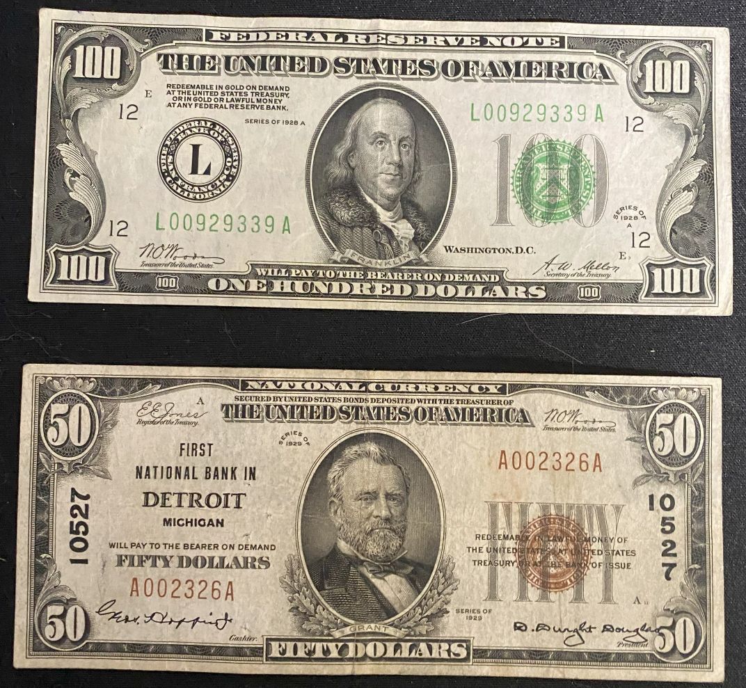 1928-$100-Note-And-1929-$50-Currency