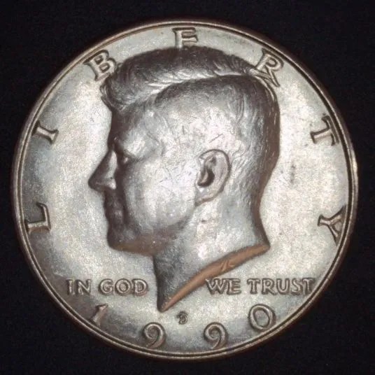 1990-D-Kennedy-Half-/-Unusual-Crenellated-Rim
