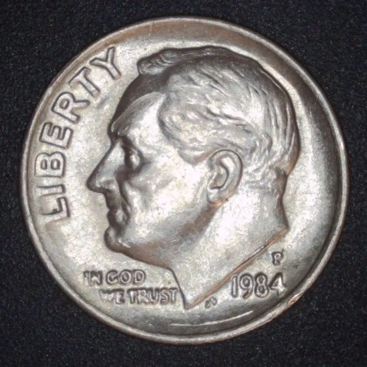 1984-P-Roosevelt-Dime-/-Die-Dent?-On-Reverse