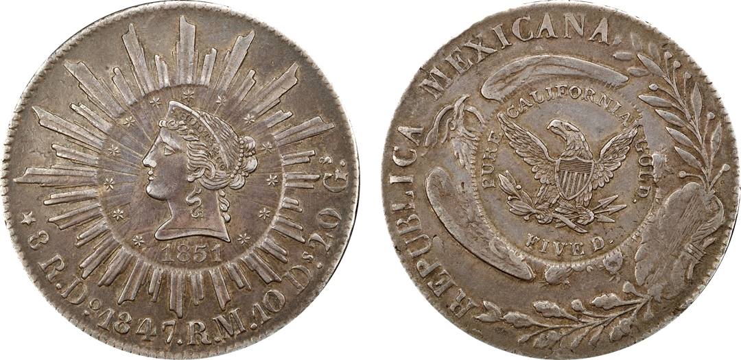 Unique-1851-$5-Schultz-On-1847-Mexico-8R