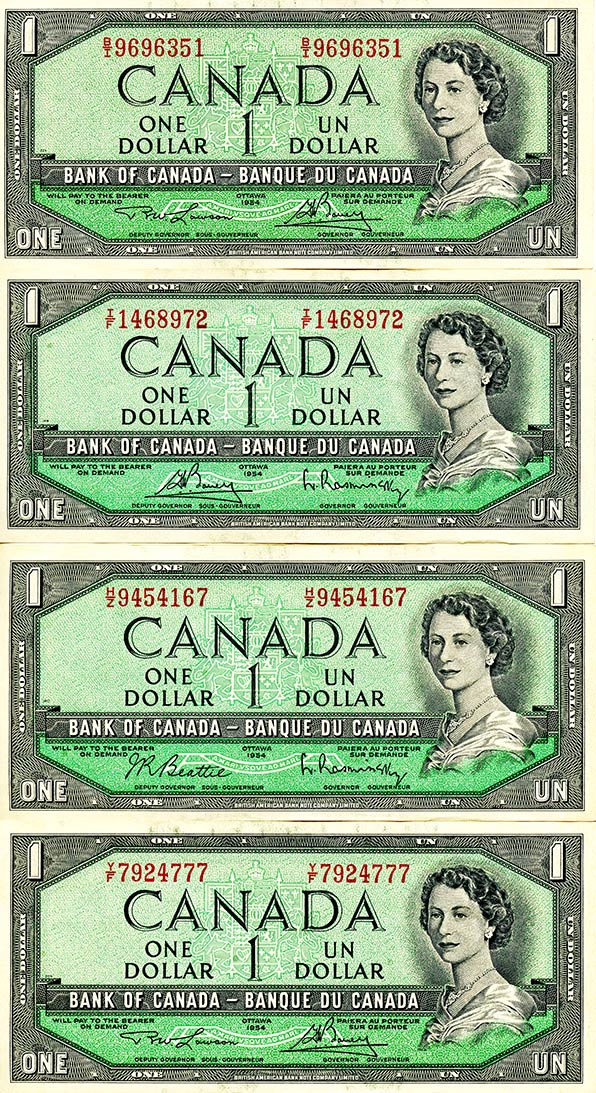 1954-Canada-One-Dollar-Bills