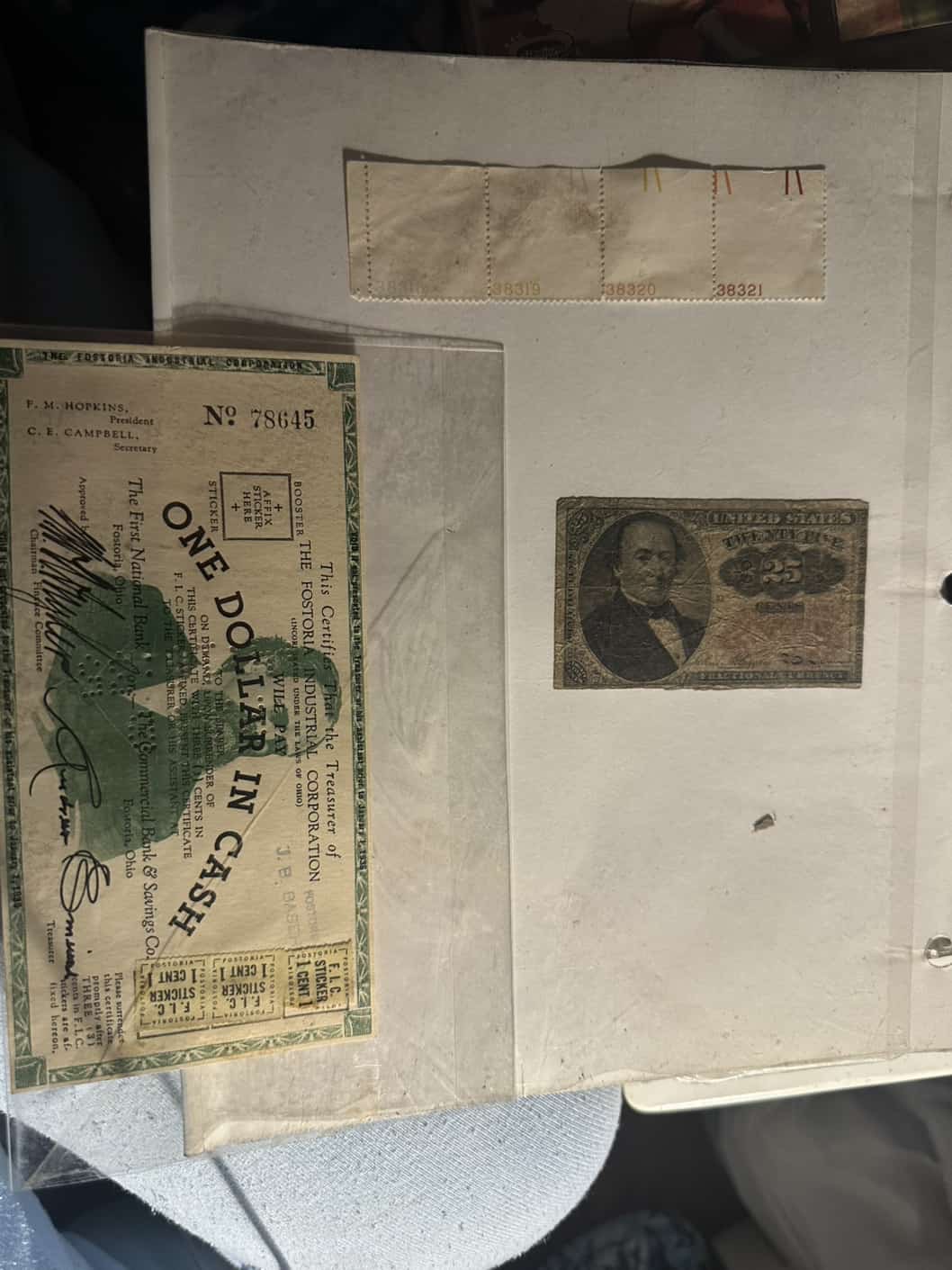 Look-What-I-Just-Found!-A-25-Cent-Fractional-Currency-Note-And-Fostoria-1$-Cash-Certificate!
