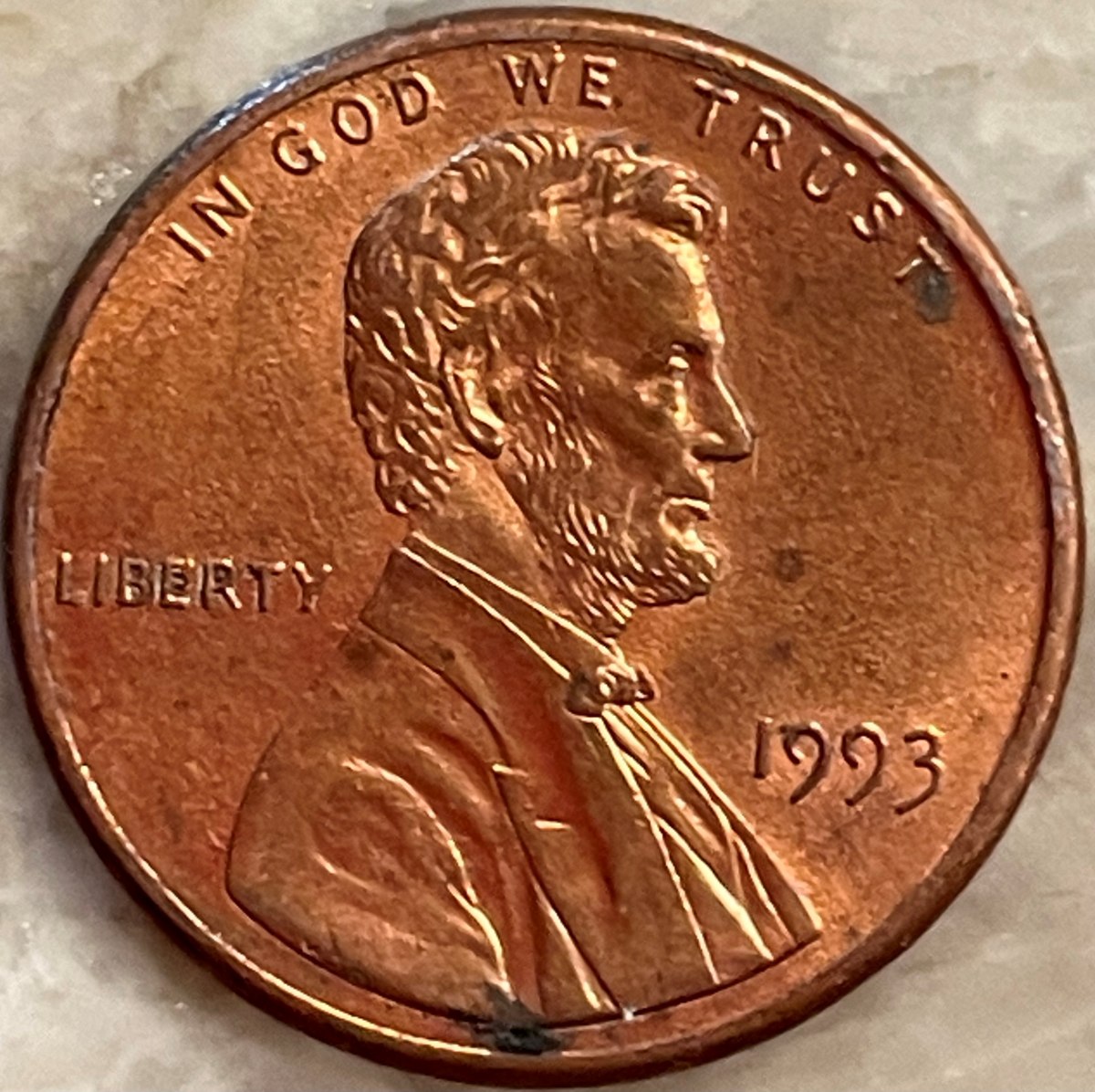 1993-Penny-With-Partial-Copper-Plating-Missing-Reverse