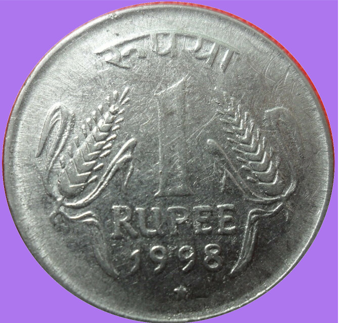 1998-India-1-Rupee-Doubled-Die,-Hyderabad-Mint