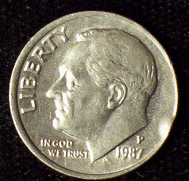 1987-P-Roosevelt-Dime-Dented-Coin-Reeding-Help-Not-PMD-?