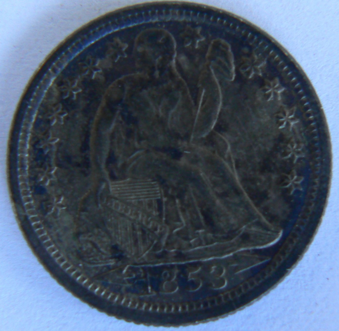 Seated-Liberty-Dime-1853-O---Severely-Discolored