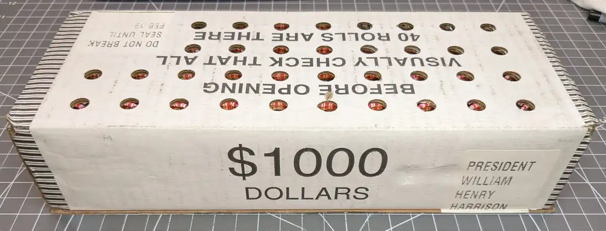 $1k-Box-Of-Uncirculated-William-Henry-Harrison-Dollars