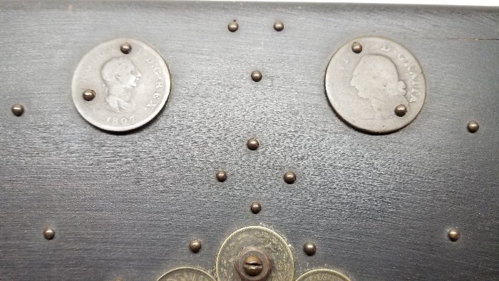 Antique-Box-With-World-Coins-All-Over-It...help-ID-Chinese-Coins-And-More!