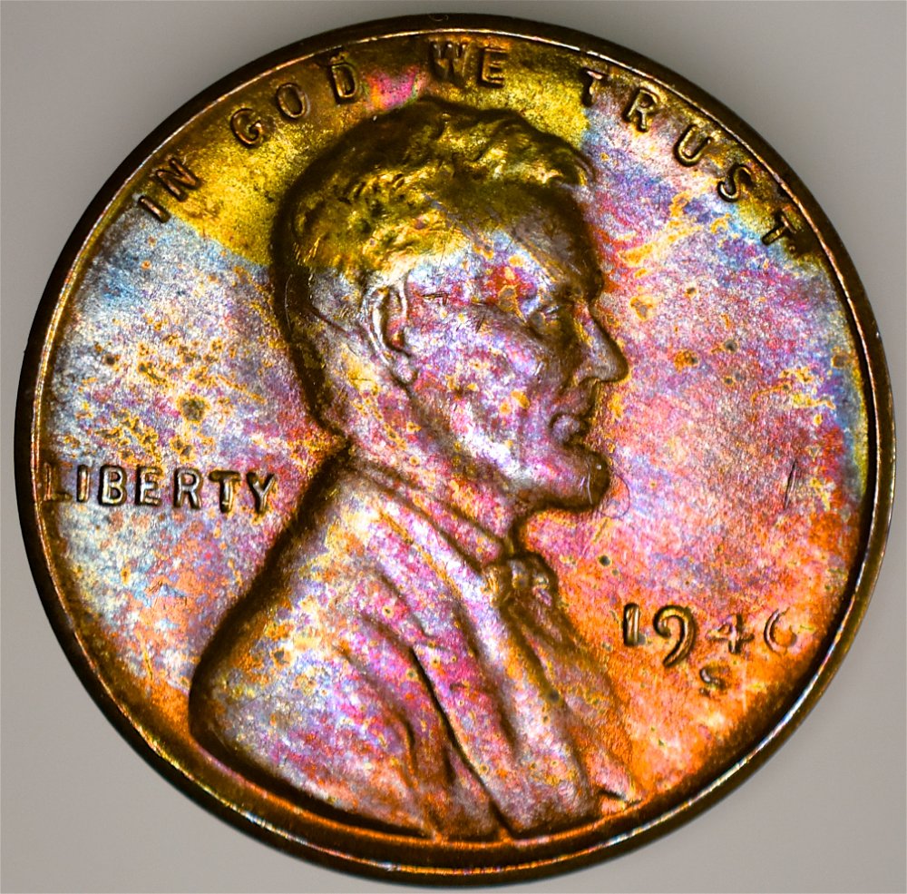 1946-S-Super-Tie-Dye-Toner-Lincoln-Wheat-Cent!