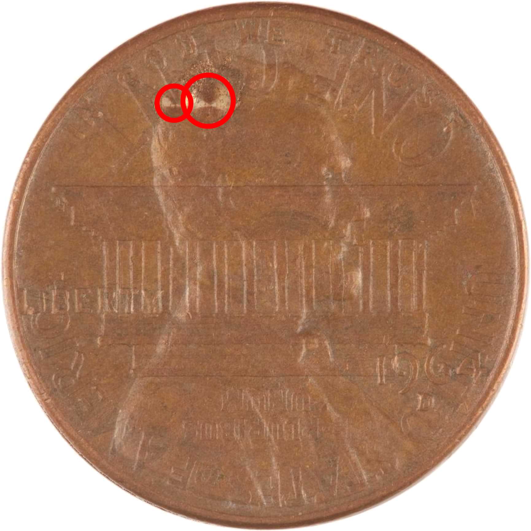 Copper-'Droplets'-Obverse-&-Reverse-On-US-Penny-1964-Denver