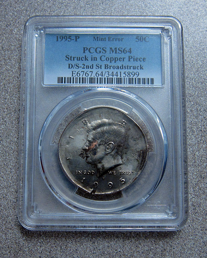1995-Kennedy-Half---Double-Struck-In-Collar-/-Out-Of-Collar-+struck-Through