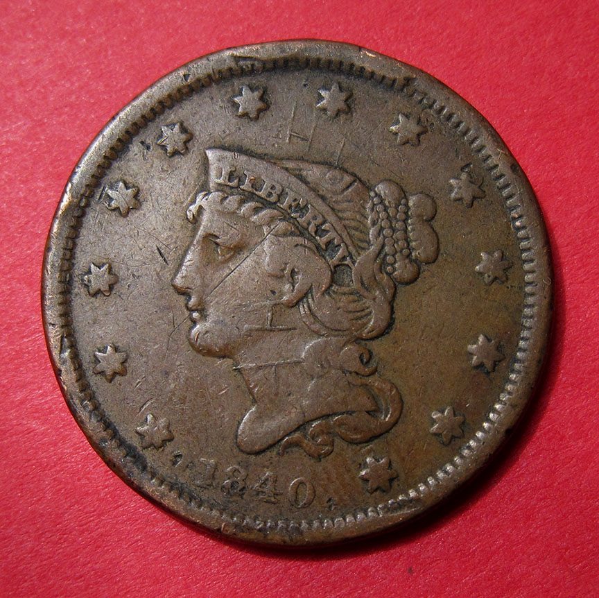 1840-Large-Cent-With-Raised-Bits-On-Obverse---Looks-PSD-But...