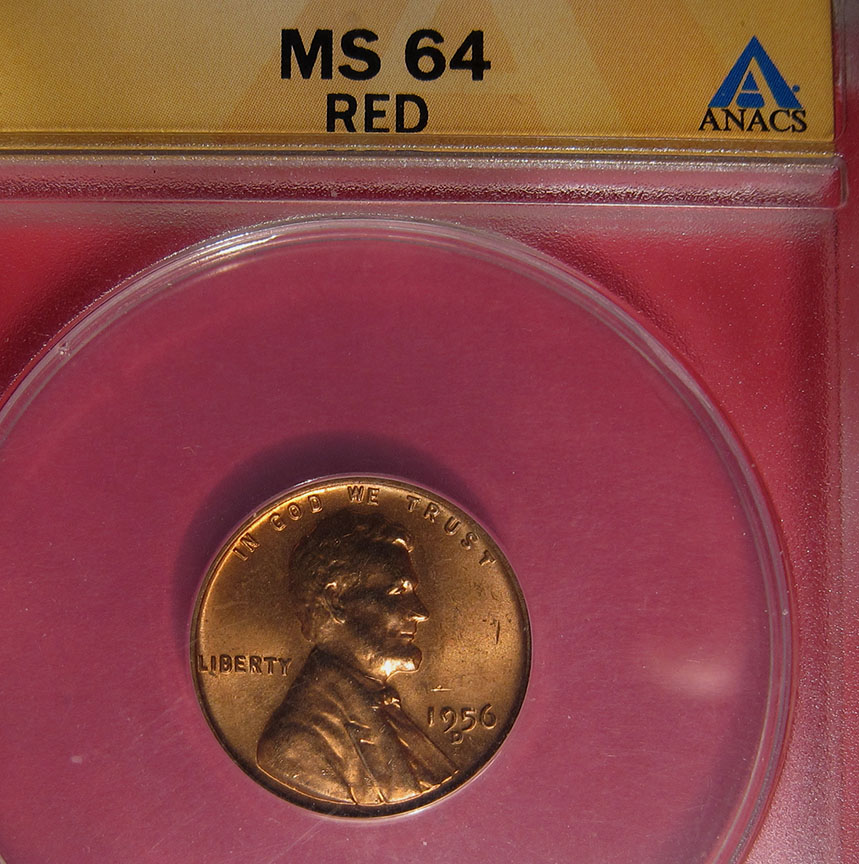 1956-D-&-D-Lincoln-Wheat-Cent-RPM-008,-FS-508-ANACS-MS-64-Red