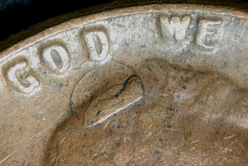 1955-S-Lincoln-Wheat-Cent---Cud,-Interior-Die-Break-And-RIDB---MS