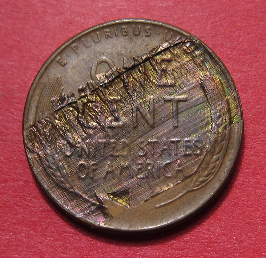 1958-D-Lincoln-Wheat-Cent-Mint-Error---Delamination-With-Flake-Intact