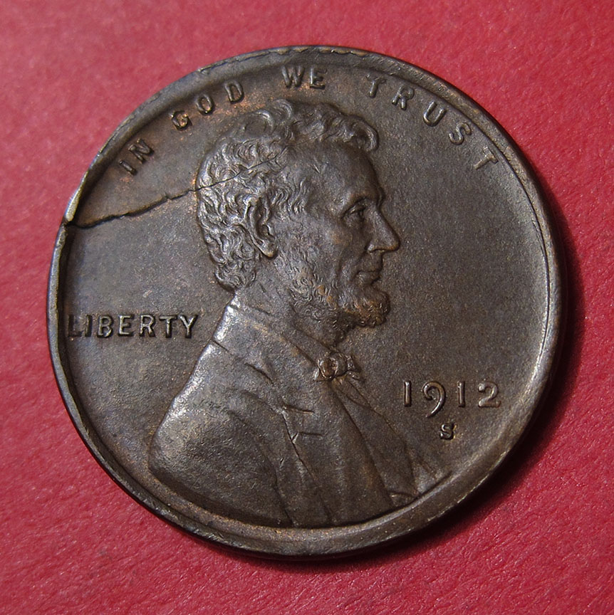 1912-S-Lincoln-Wheat-Cent-Mint-Error---Cracked-Planchet---MS