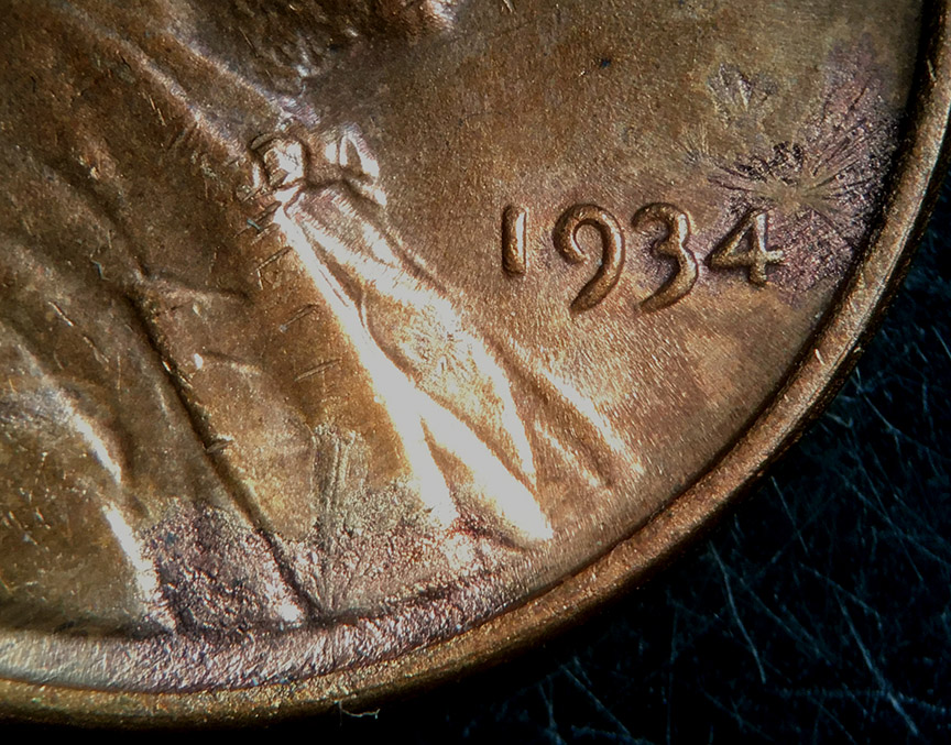 1934-Lincoln-Wheat-Cent-Damage---Cleaned-Star-Patterns