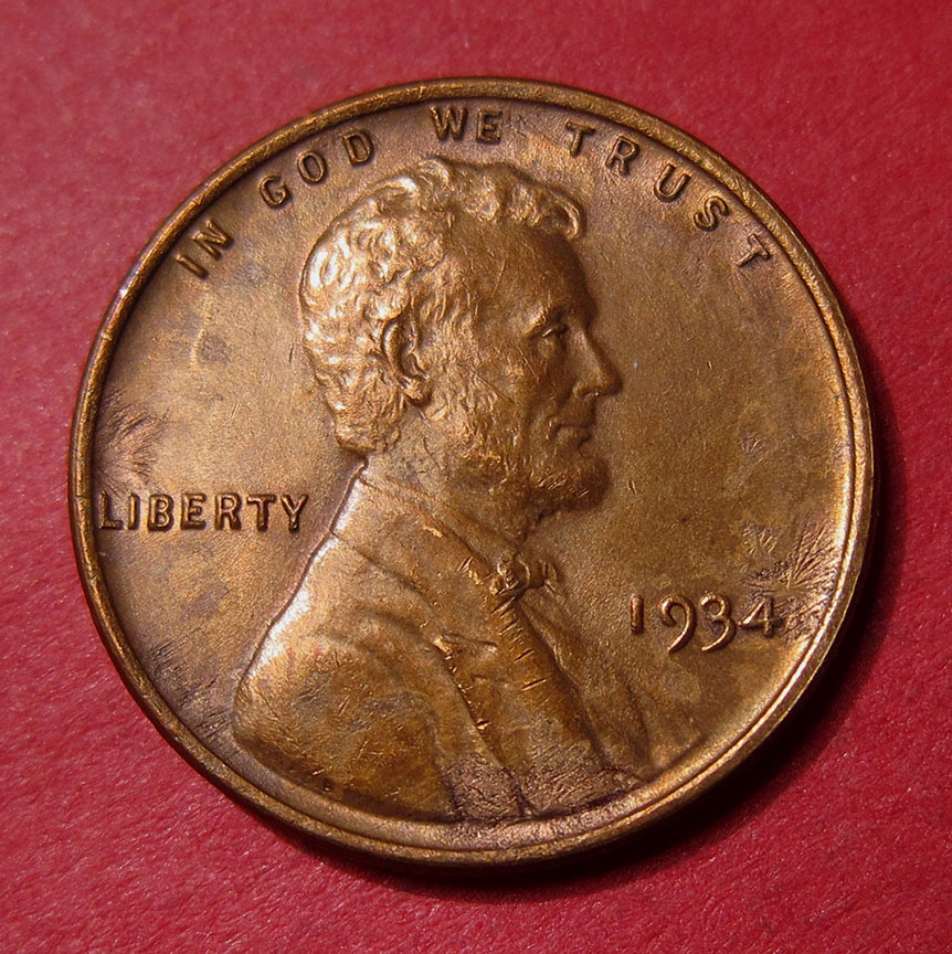 1934-Lincoln-Wheat-Cent-Damage---Cleaned-Star-Patterns