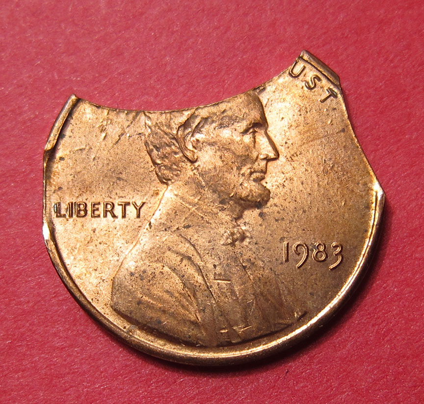 1983-Lincoln-Memorial-Cent-Mint-Error---Triple-Clipped-Planchet