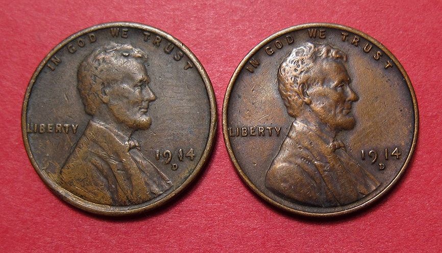 1914-D-Lincoln-Wheat-Cents---2-Altered-Date-1944-D-Counterfeits
