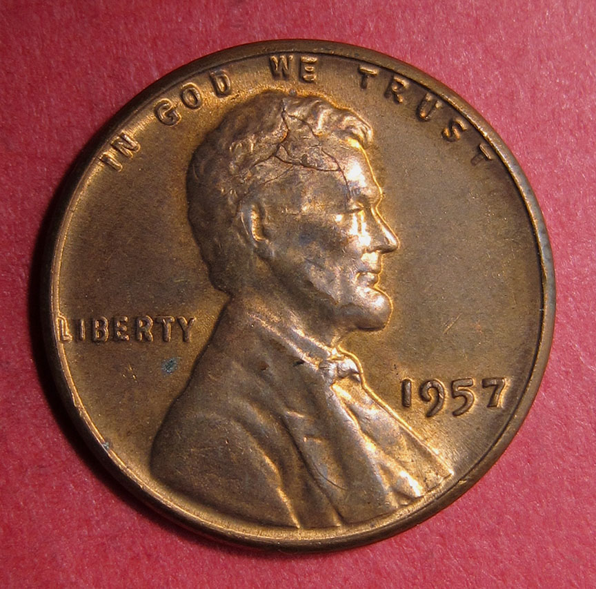 1957-Lincoln-Wheat-Cent-Mint-Error---Retained-Interior-Die-Break
