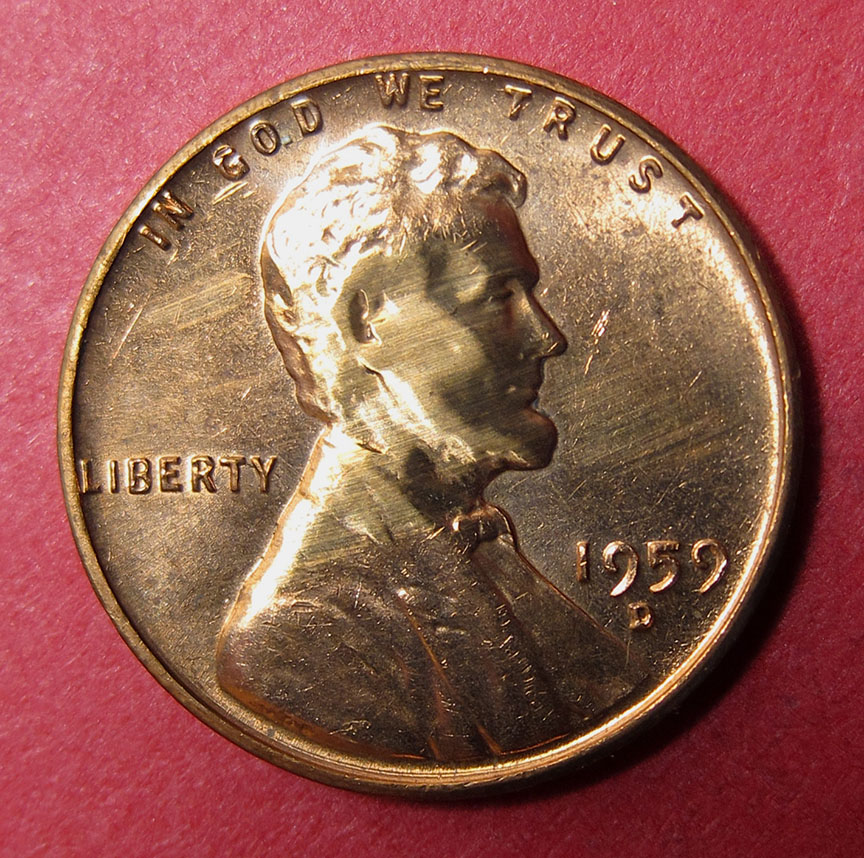 1959-D-Lincoln-Memorial-Cent-Mint-Error---Smooth-Face