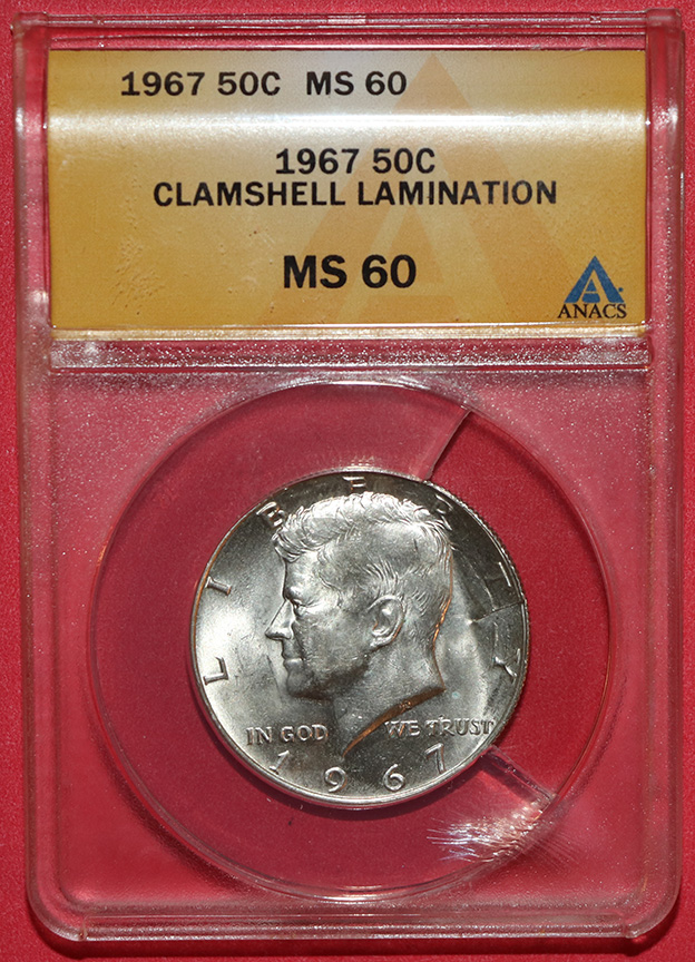 1967-Kennedy-Half-Dollar-Mint-Error---Clamshell-Lamination