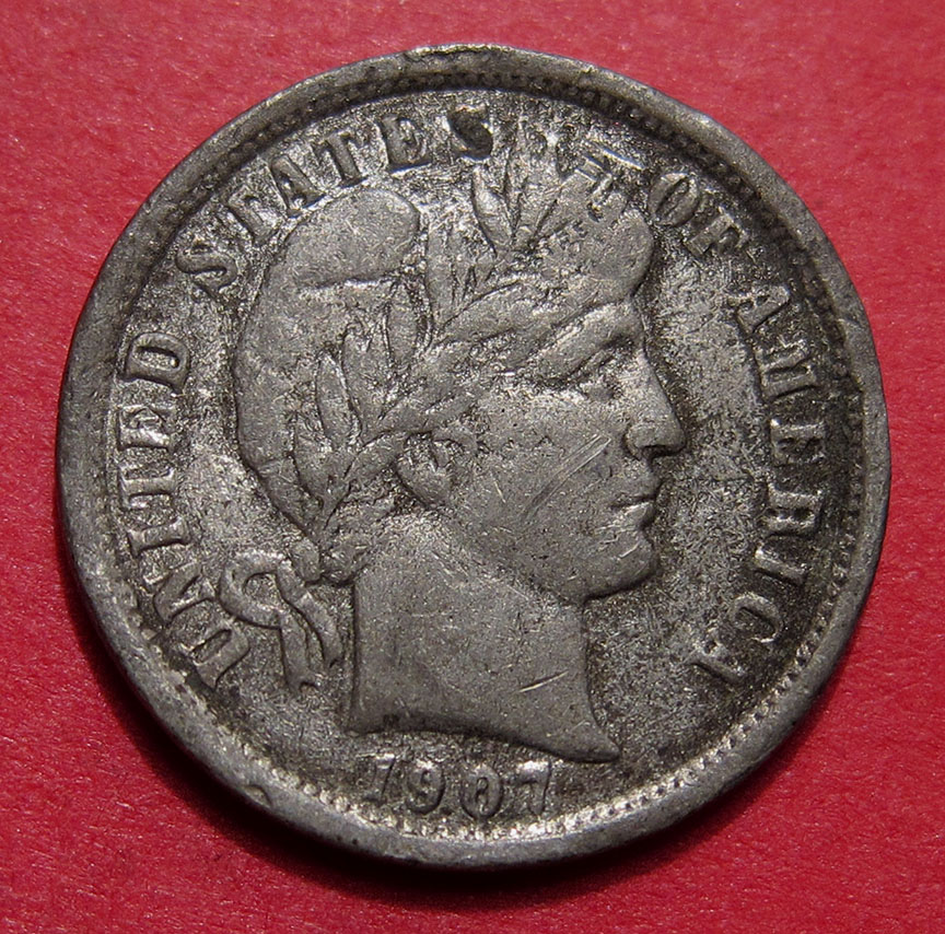 1907-Barber-Dime-Counterfeit---Cast-1.91g