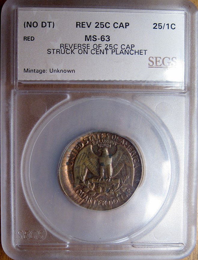 No-Date-Denver-Washington-Quarter-Mint-Error---Capped-Die-Struck-On-Cent-Planchet---Help!