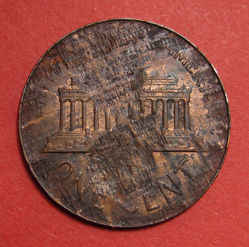1967-Lincoln-Memorial-Cent-Mint-Error---Struck-On-Split-Planchet