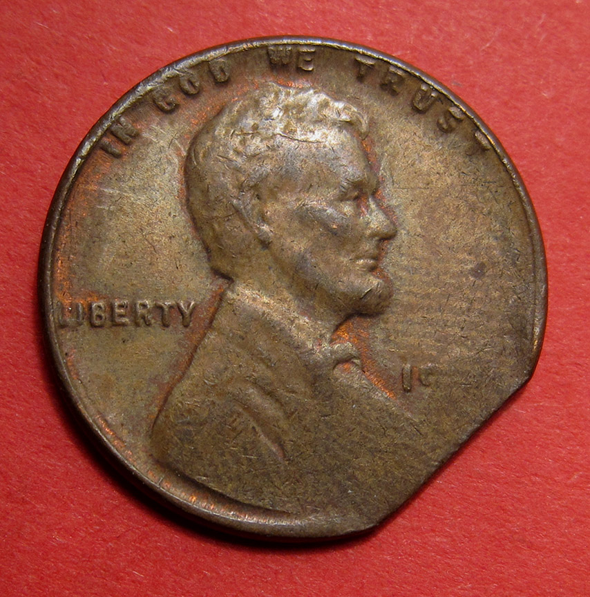 No-Date-Lincoln-Wheat-Cent-Mint-Error---Tapered-Planchet-With-Straight-Clip