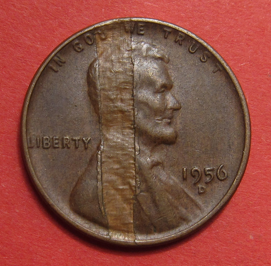 1956-D-Lincoln-Wheat-Cent-Mint-Error---Lamination-Loss