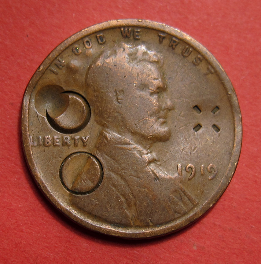 1919-Lincoln-Wheat-Cent-Counterstamp---Odd,-Artsy-One