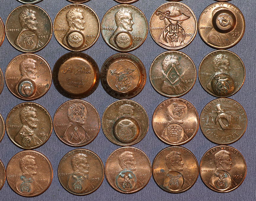 Masonic-Tokens,-Coins-And-Counter-Stamped-Pennies