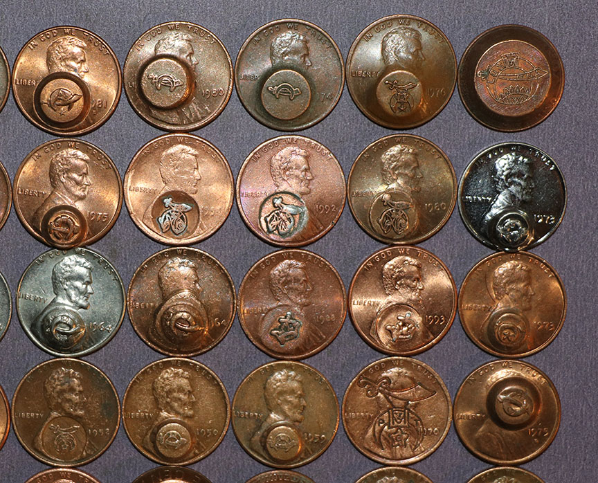 Masonic-Tokens,-Coins-And-Counter-Stamped-Pennies