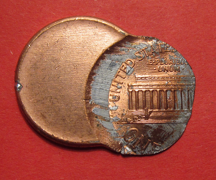 No-Date-Lincoln-Memorial-Cent-Mint-Error---Off-Center-Clashed-Capped-Die