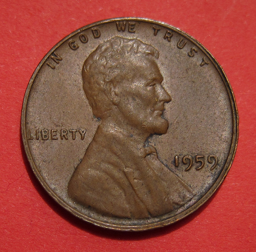 1959-Lincoln-Memorial-Cent-Mint-Error---Struck-Through-Split-Planchet