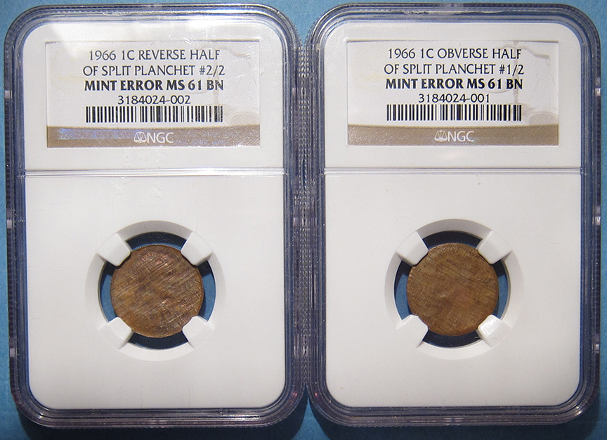 1966-Lincoln-Memorial-Cent-Mint-Error---Split-After-Strike---Mated-Pair