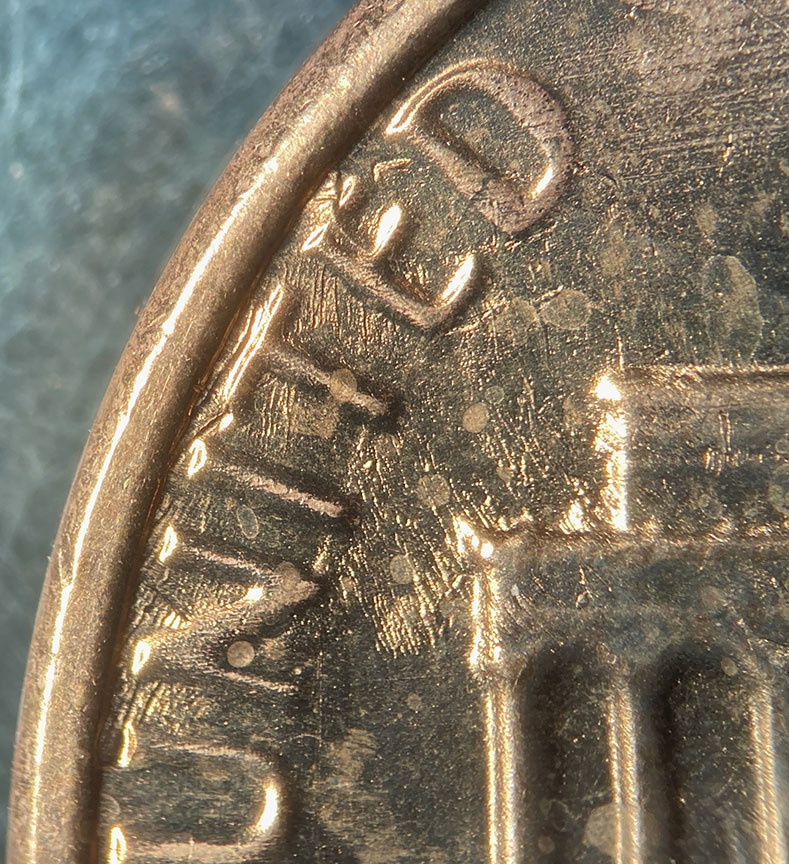 1983-Lincoln-Memorial-Cent-Mint-Error---Marjor-Uniface-Die-Dents