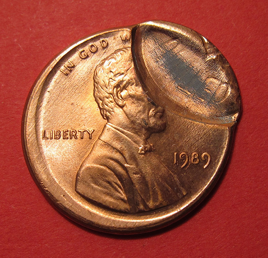 1989-Lincoln-Memorial-Cent-Mint-Error---Broadstruck-W/-Partial-Brockage
