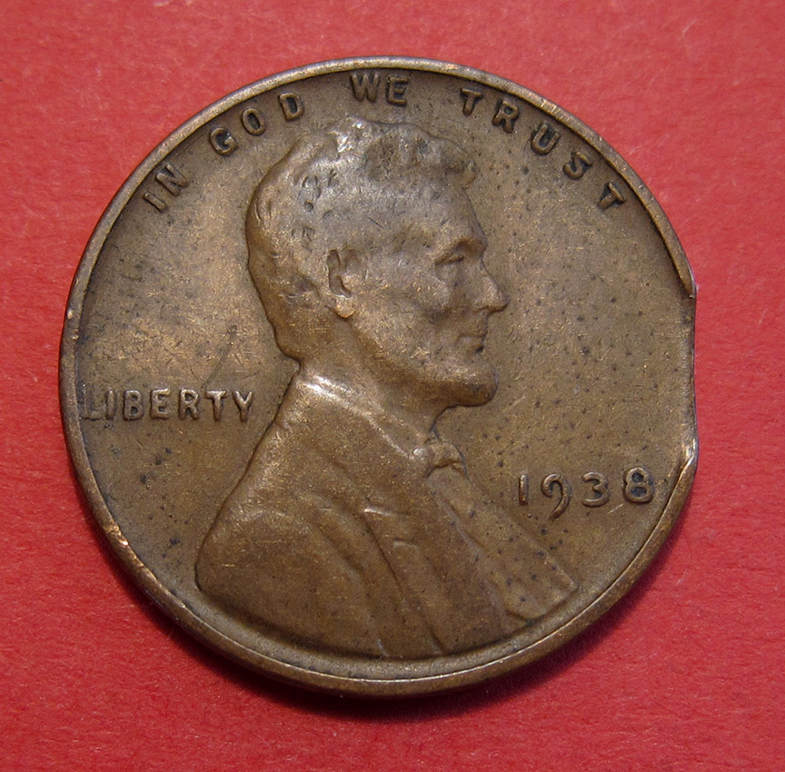 1938-Lincoln-Wheat-Cent-Mint-Error---Clipped-Planchet-W/-Smith-Effect